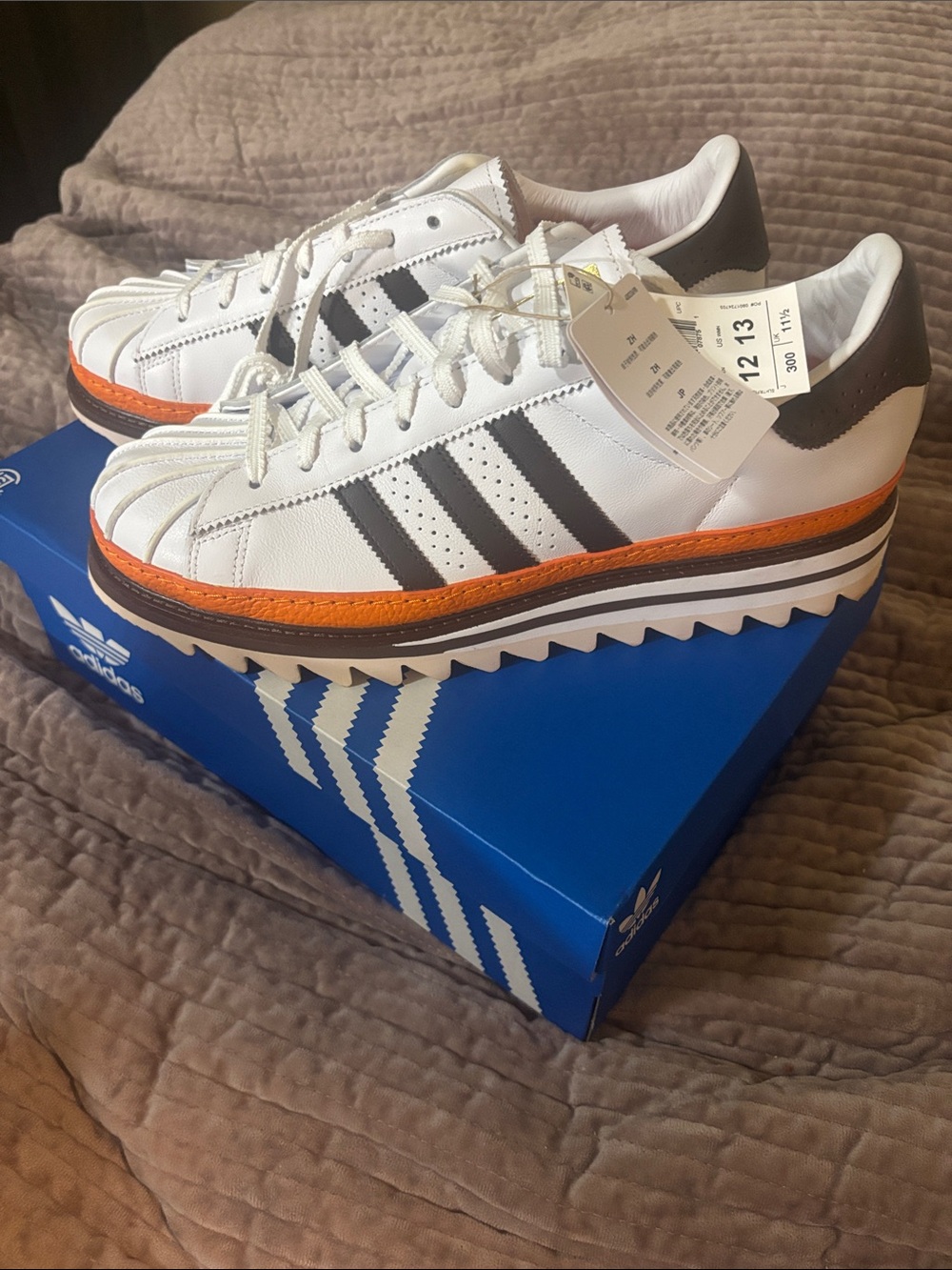 adidas White Black Orange Platform Shell-Toe Sneakers